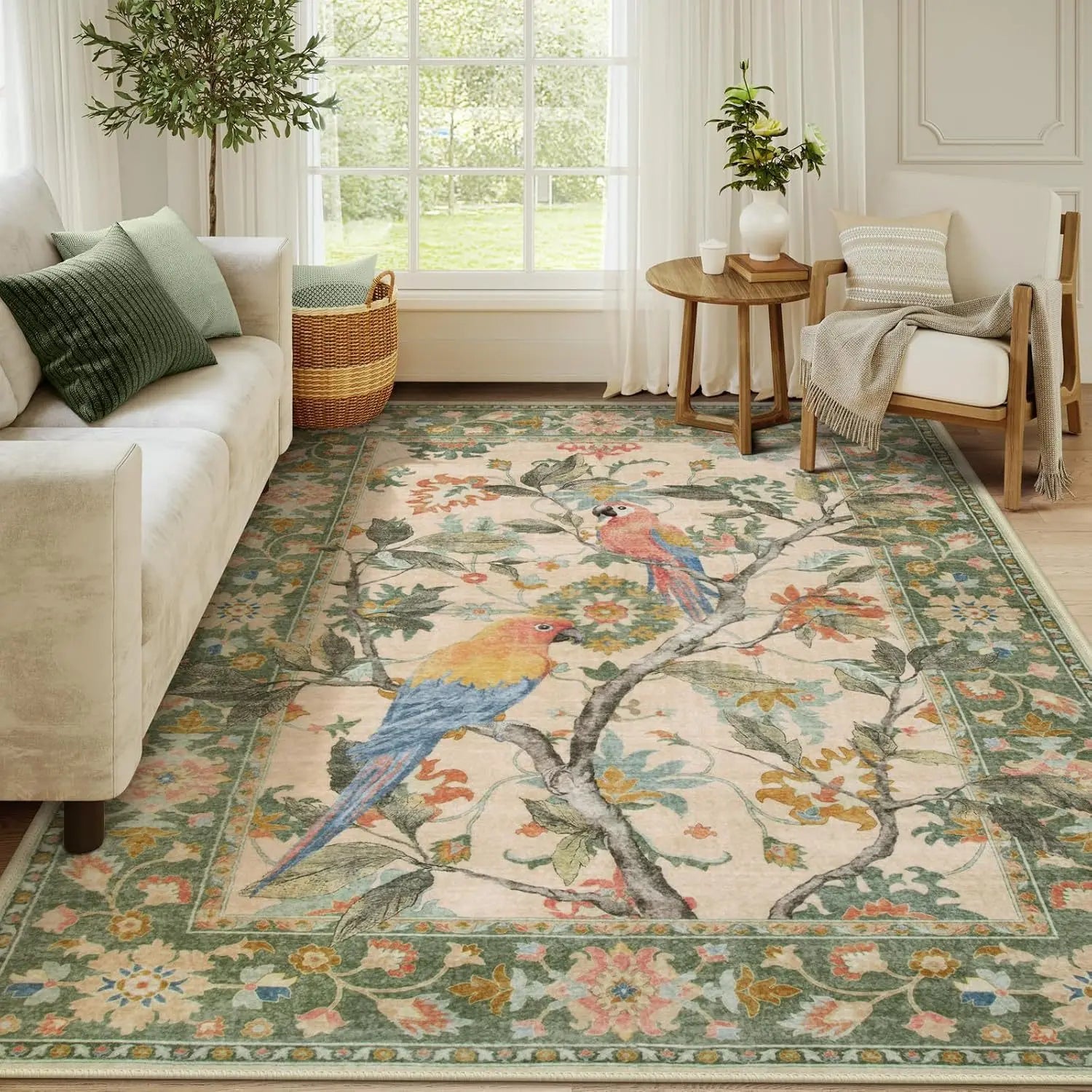 Washable Floral Pattern Living Room Rug Customizable Floor Mat