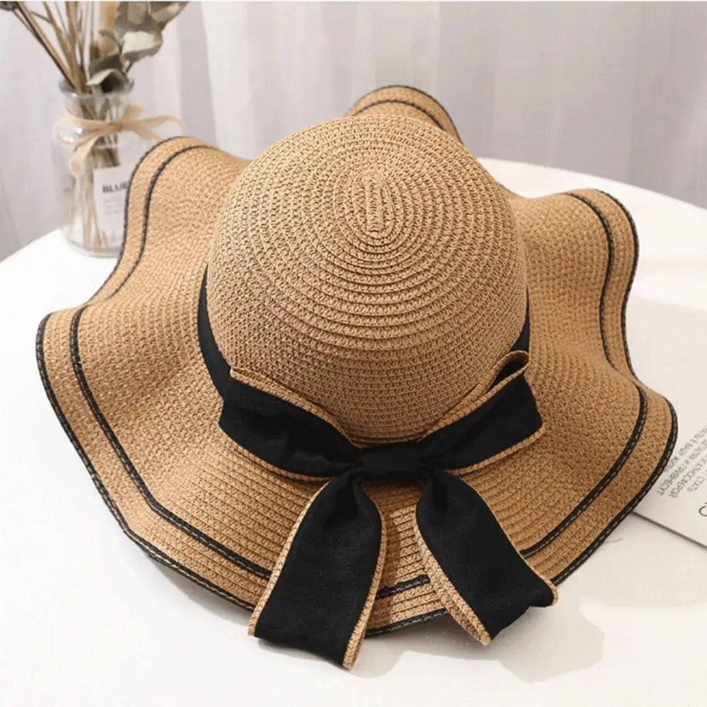 Women’s Casual Straw Sun Hat with Bowknot for Summer