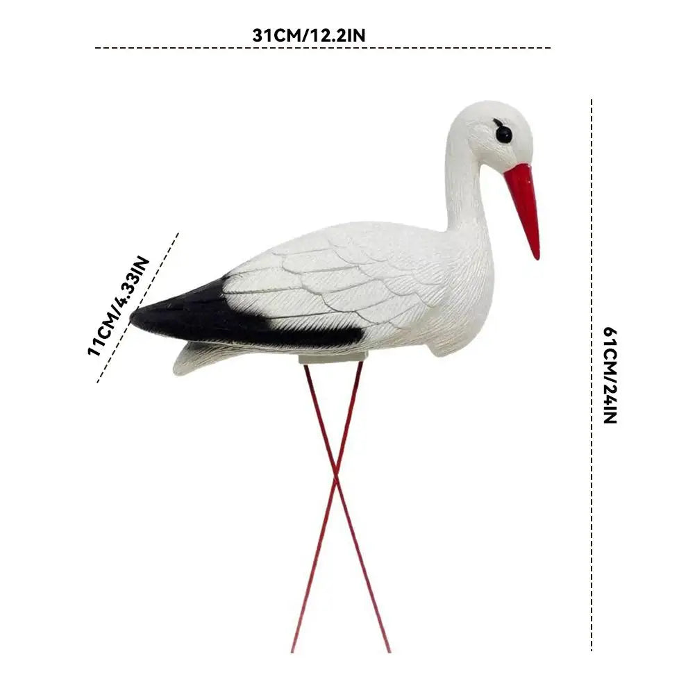 White Stork Garden Decor, Resin Crane Sculpture for Outdoor Use