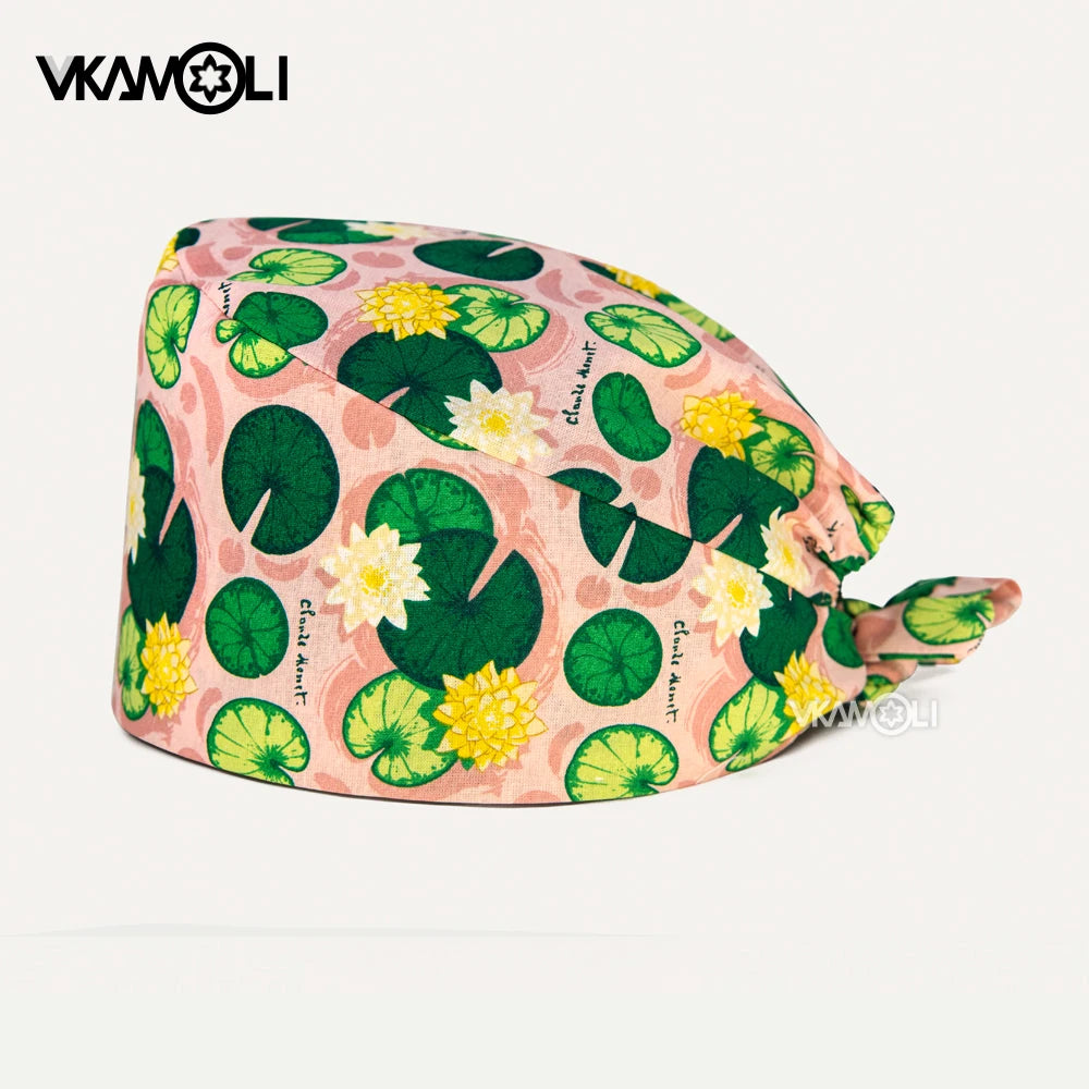 Adjustable Cotton Flower Print Scrub Caps for Women and Men