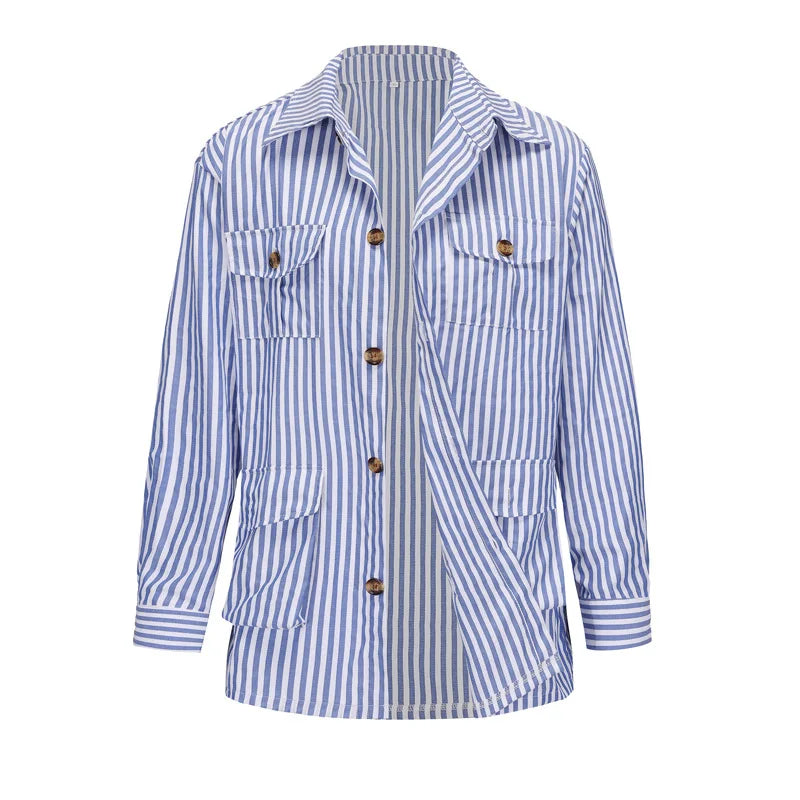 Men's Casual Long Sleeve Striped Belted Shirt in Multiple Colors