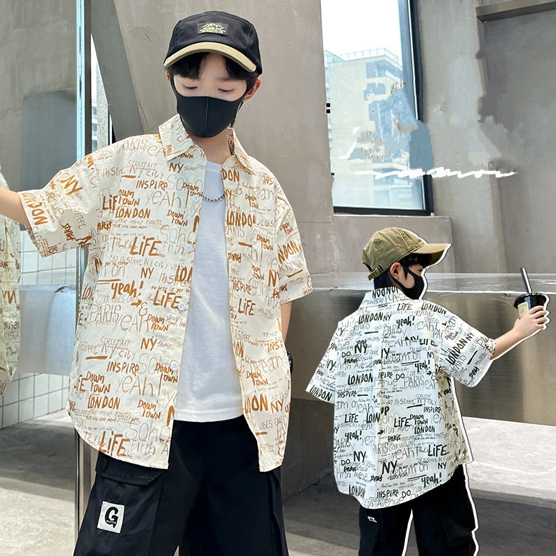 Boys Casual Summer Shirt in Cotton and Polyester Blend
