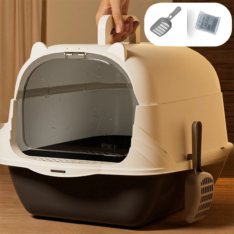 Spacious Fully Enclosed Cat Litter Box with Carrying Handle
